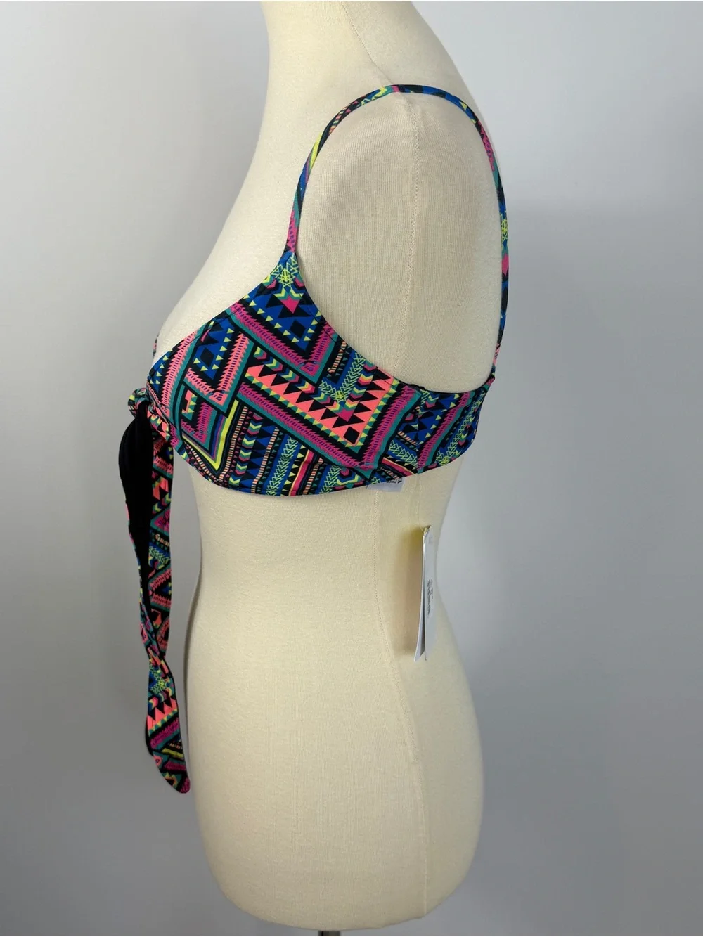 L*Space Reversible Black To Multicolor Aztec Wrap Tie Swimwear Bikini Top XS NEW